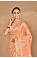 Morchari Banarasi Silk Chanderi Saree-Peach