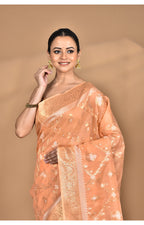 Morchari Banarasi Silk Chanderi Saree-Peach