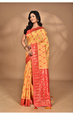 Morchari Women Desgin Kashmiri Silk Linen Saree-Yellow