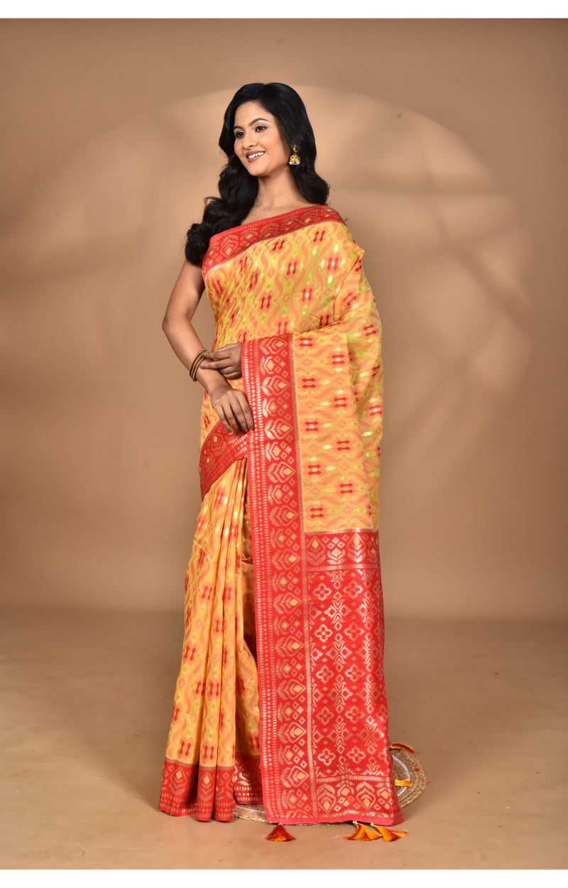 Morchari Women Desgin Kashmiri Silk Linen Saree-Yellow