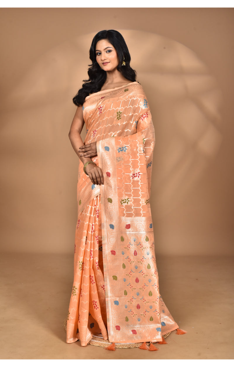 Morchari Women Desgin Chanderi Silk Saree-Peach