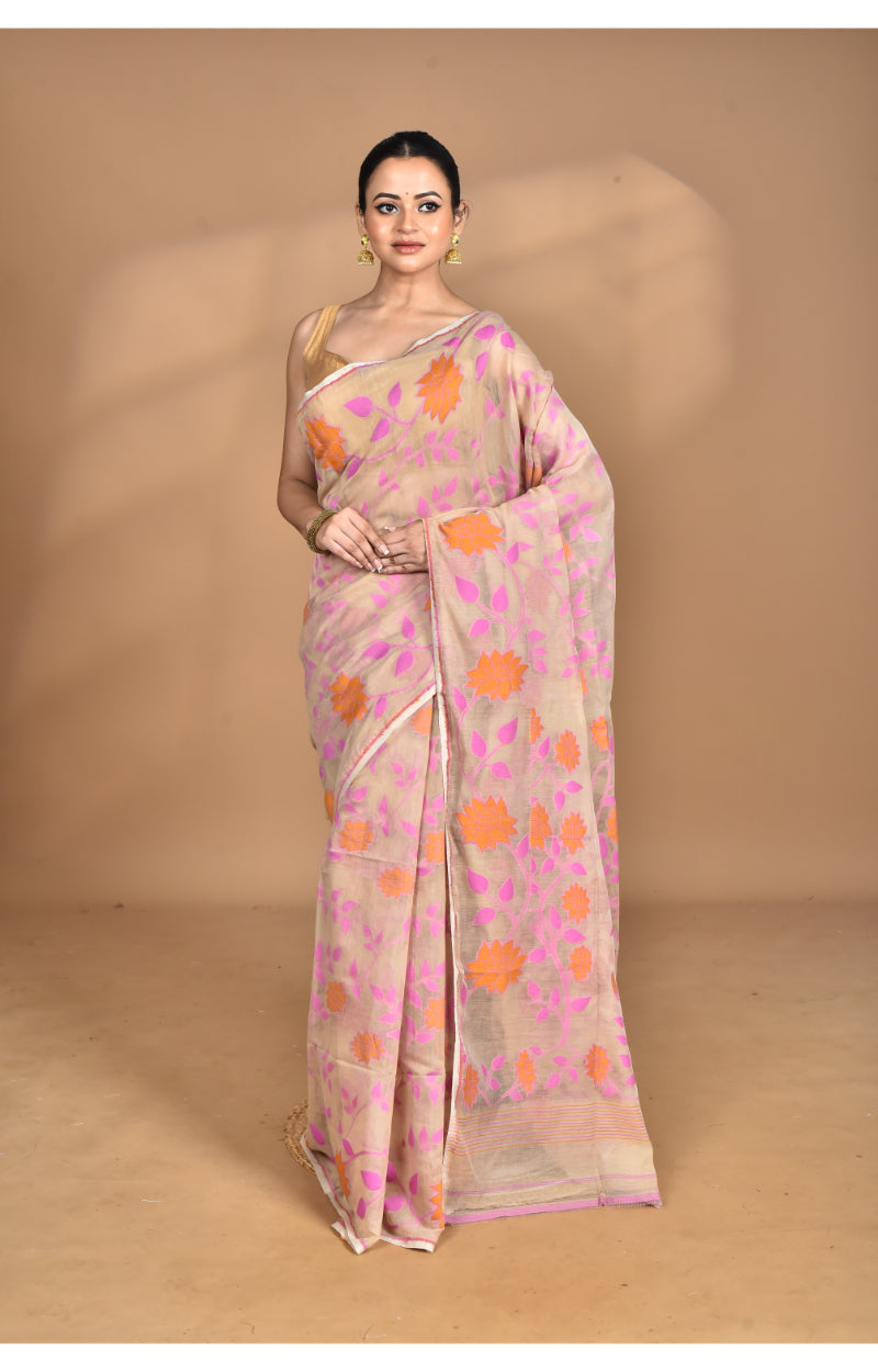 Morchari Pure Cotton Dhakai Jamdani Handloom Saree-Multi
