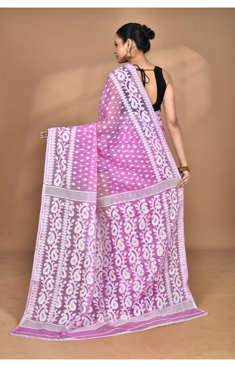 Morchari Pure Cotton Dhakai Jamdani Handloom Saree-Pink