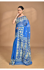 Morchari Pure Cotton Dhakai Jamdani Handloom Saree-Navy Blue