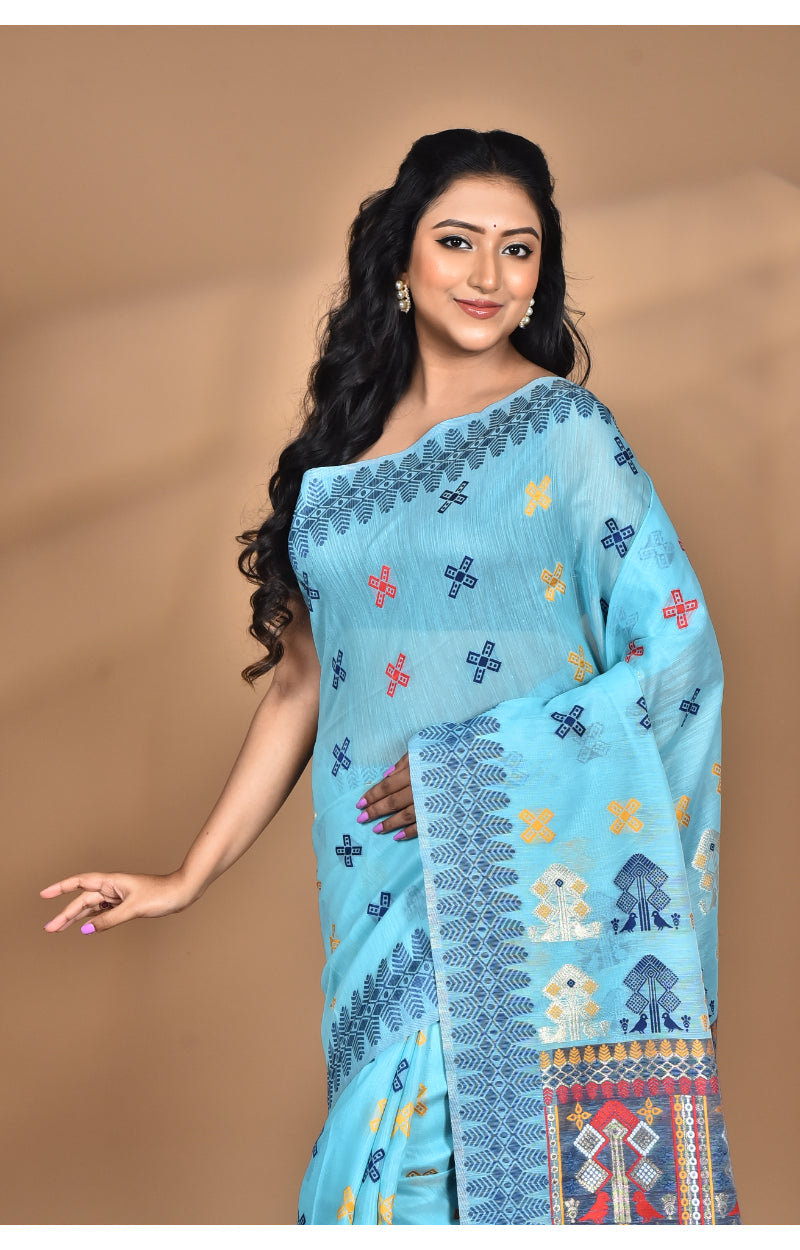 Morchari Women Desgin Chanderi Silk Saree-Blue
