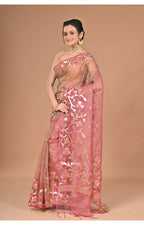 Morchari Semi Orzanga Jamdani Silk Saree-Mehendi