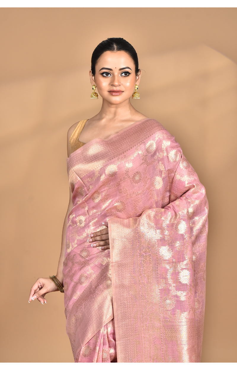 Morchari Banarasi Silk Chanderi Saree-Pink