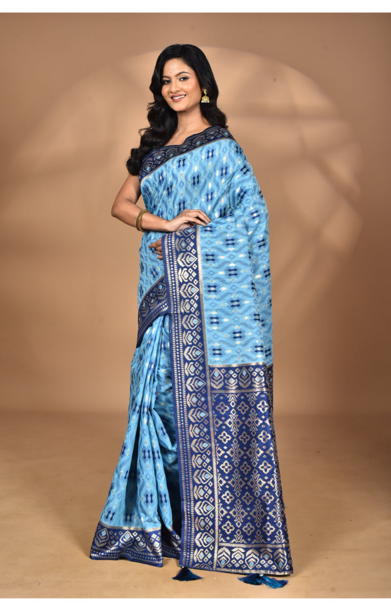 Morchari Women Desgin Kashmiri Silk Linen Saree-Blue
