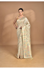 Morchari Banarasi Silk Chanderi Saree-Cream