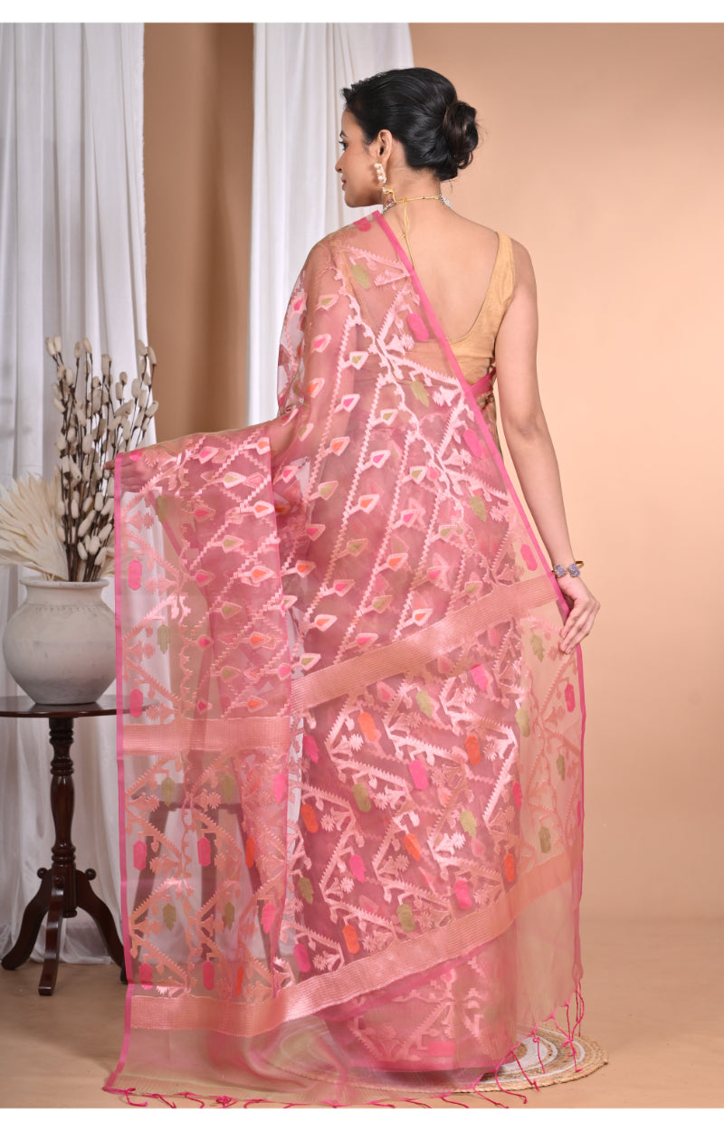 Morchari Heavy Jamdani Silk Orzanga Saree-Peach