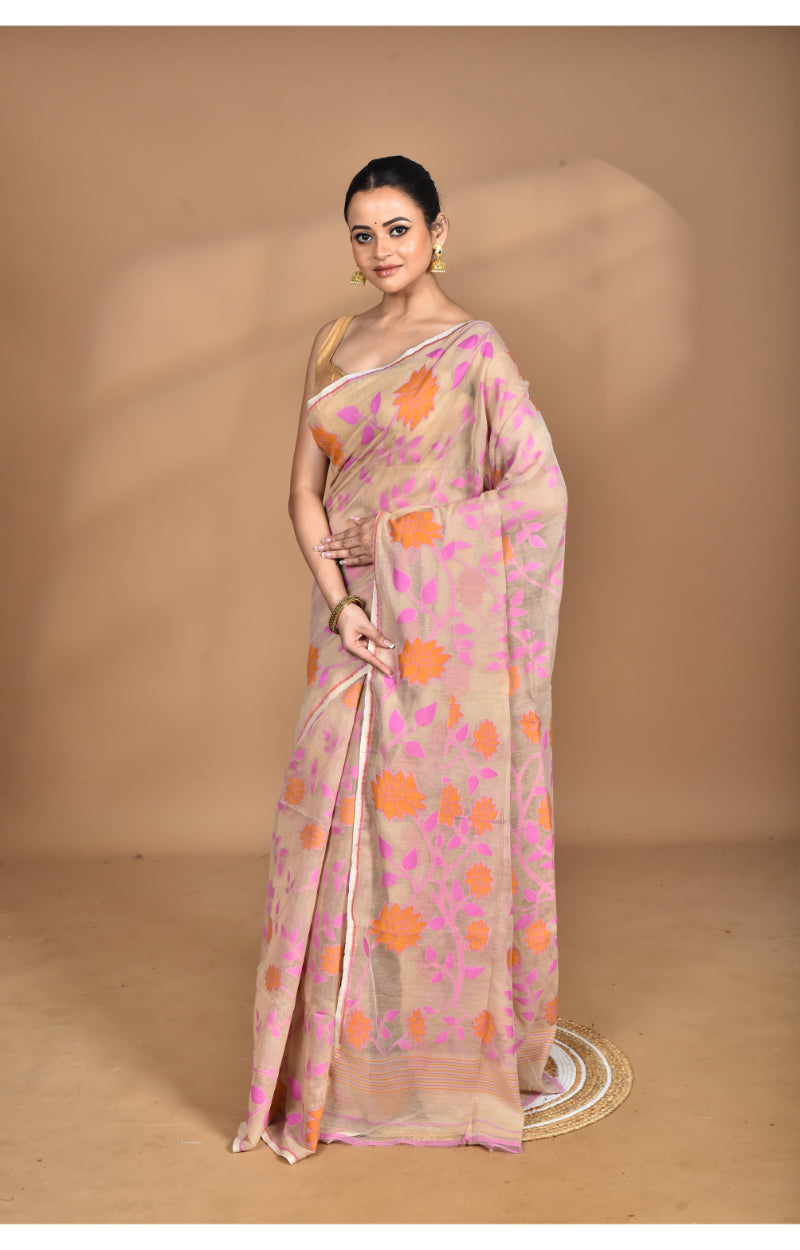 Morchari Pure Cotton Dhakai Jamdani Handloom Saree-Multi