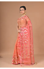 Morchari Semi Orzanga Jamdani Silk Saree-Peach
