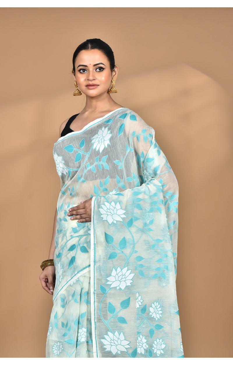 Morchari Pure Cotton Dhakai Jamdani Handloom Saree-Beige