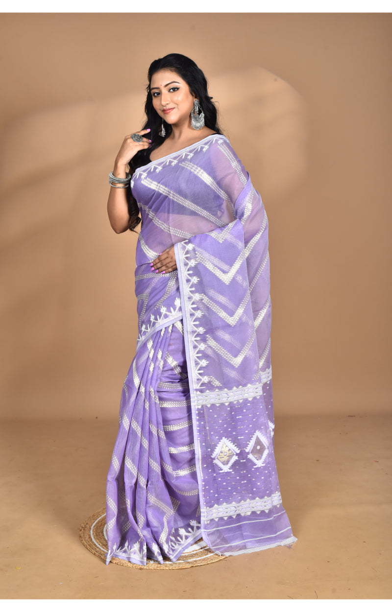 Morchari Pure Cotton Dhakai Jamdani Handloom Saree-Purple