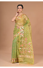 Morchari Heavy Jamdani Silk Orzanga Saree-Green