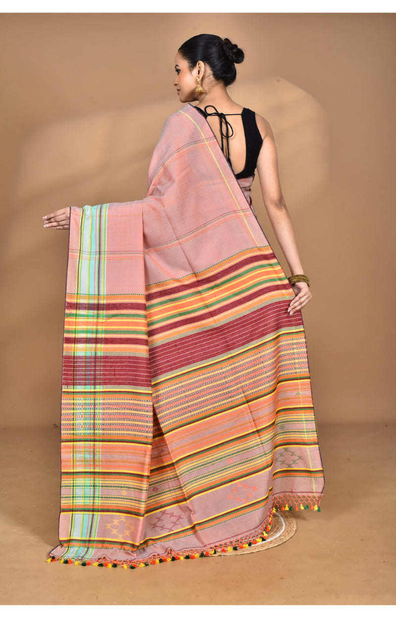 Morchari Pure Cotton Dhakai Jamdani Handloom Saree-Peach