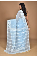 Morchari Pure Cotton Dhakai Jamdani Handloom Saree-Blue