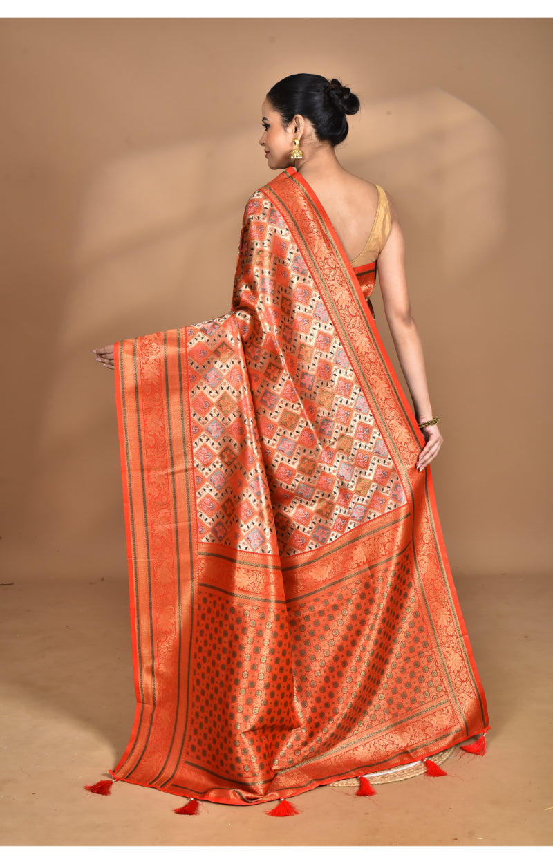 Morchari Rajputana Kanjiviram Silk Saree-Orange