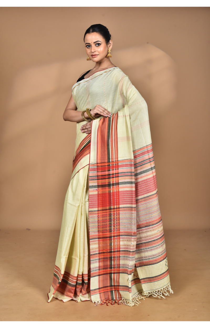 Morchari Pure Cotton Dhakai Jamdani Handloom Saree-Cream
