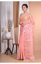 Morchari Heavy Jamdani Silk Orzanga Saree-Pink