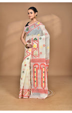 Morchari Pure Cotton Dhakai Jamdani Handloom Saree-Cream