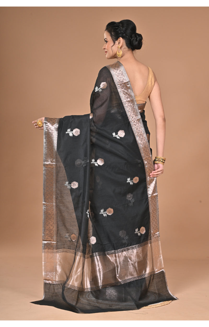 Morchari Heavy Chanderi Silk Saree-Black