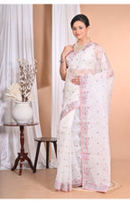 Morchari Pure Orzanga Tread Work Saree-Off White