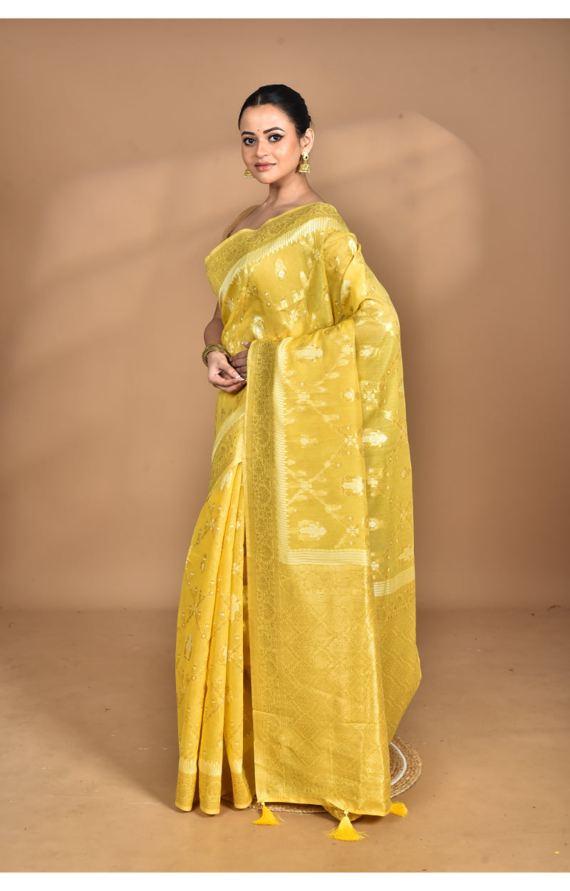 Morchari Banarasi Silk Chanderi Saree-Yellow