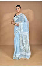 Morchari Pure Cotton Dhakai Jamdani Handloom Saree-Blue