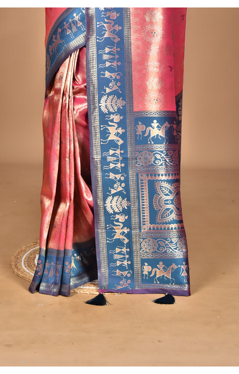 Morchari Women Desgin Two Dai Silk Saree-Pink