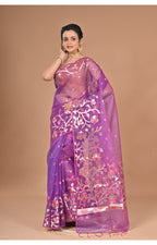 Morchari Semi Orzanga Jamdani Silk Saree-Purple