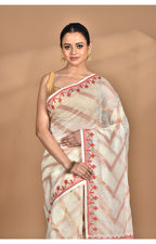 Morchari Pure Cotton Dhakai Jamdani Handloom Saree-Cream