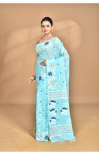 Morchari Pure Cotton Dhakai Jamdani Handloom Saree-Blue