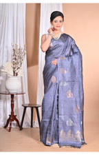 Morchari Pure Tussar Silk Handloom Saree-Grey