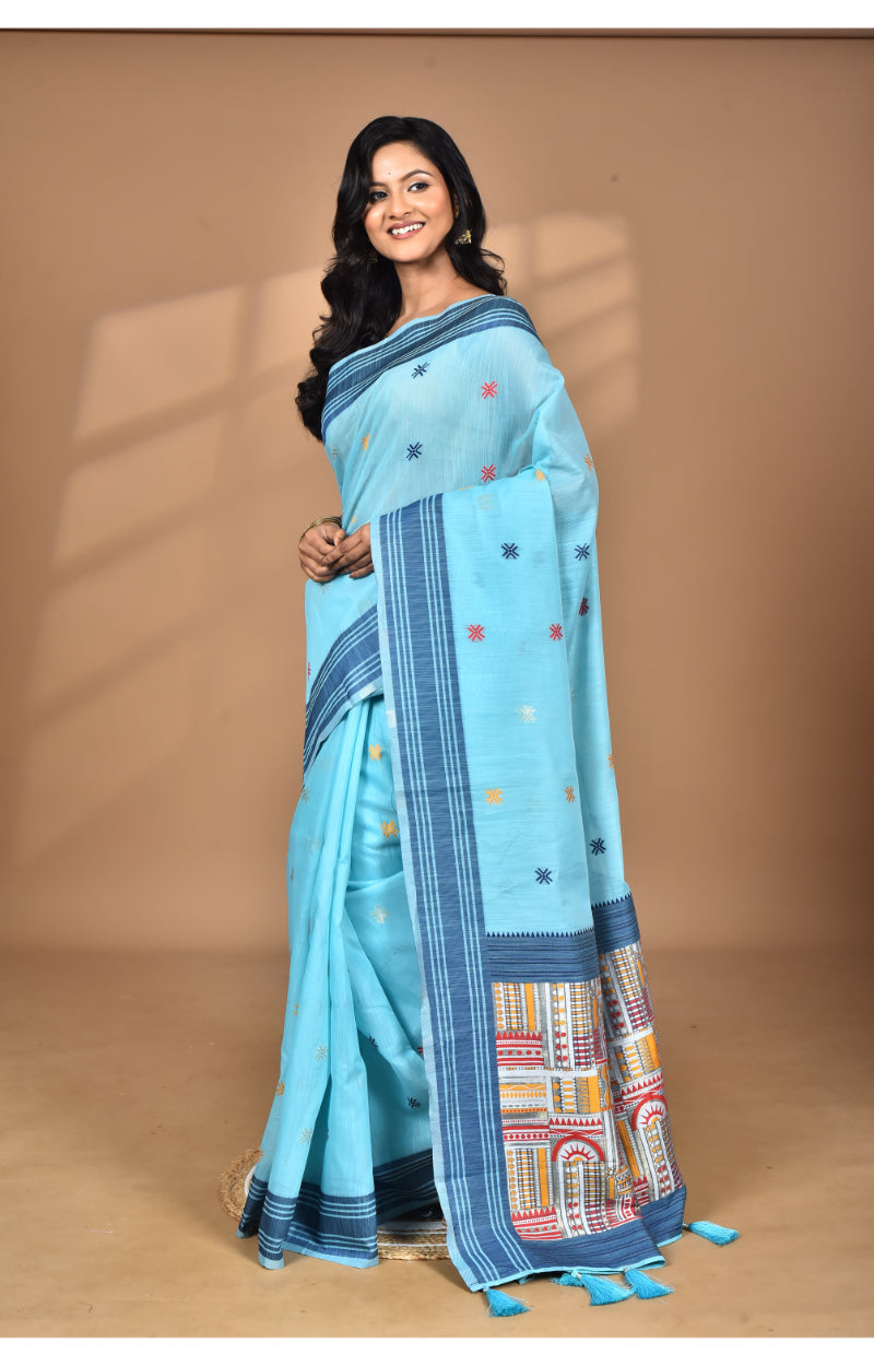 Morchari Women Desgin Chanderi Silk Saree-Blue