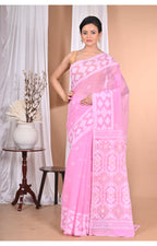 Morchari Pure Cotton Dhakai Jamdani Handloom Saree-Pink