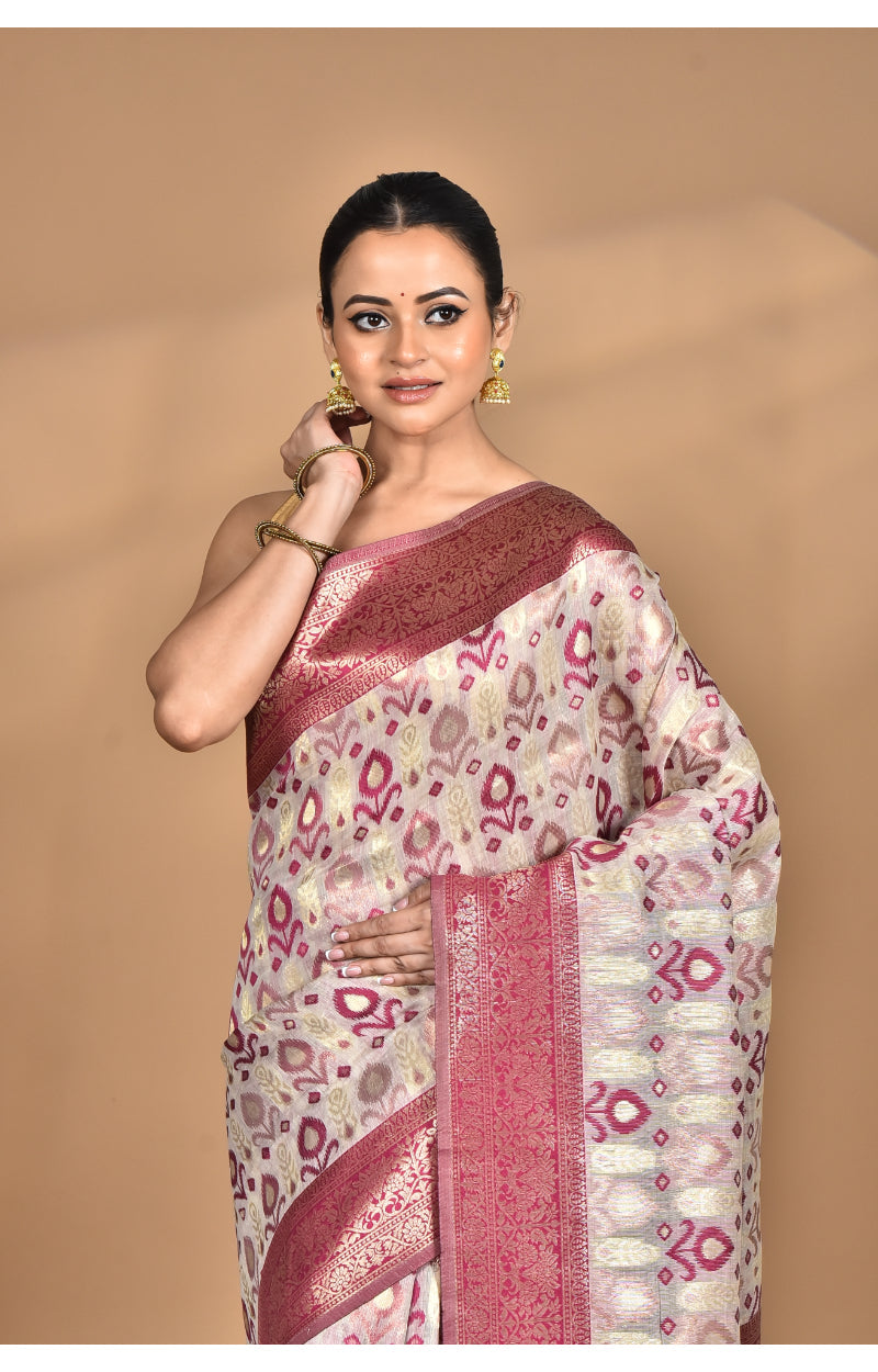 Morchari Women Desgin Chanderi Silk Saree-Cream