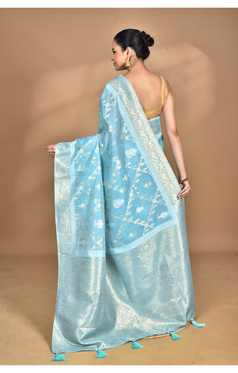 Morchari Banarasi Silk Chanderi Saree-Blue