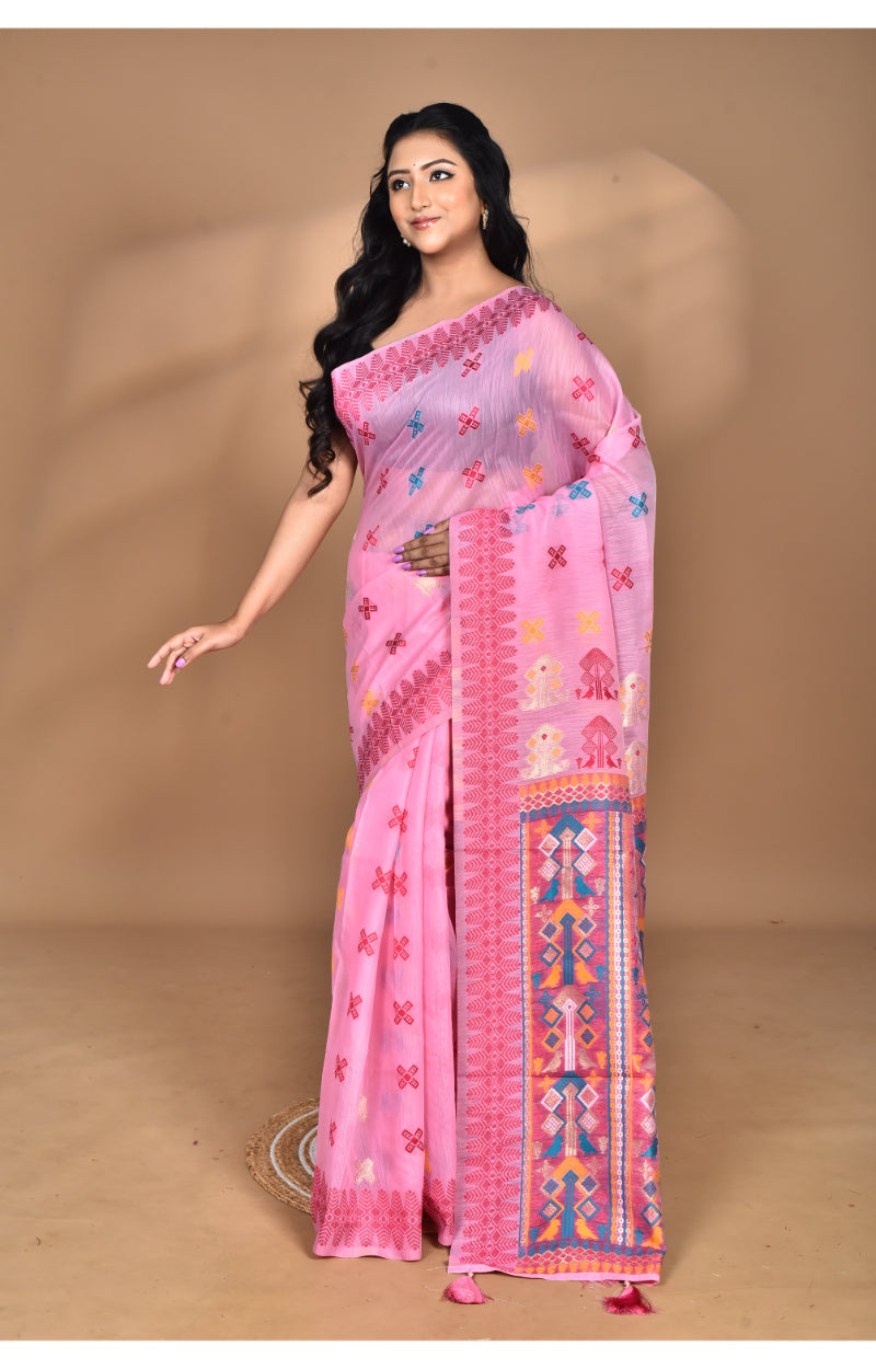Morchari Women Desgin Chanderi Silk Saree-Pink
