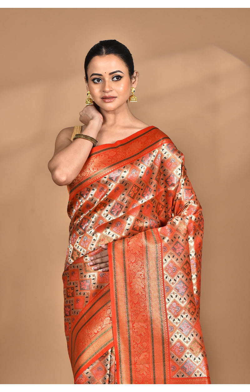 Morchari Rajputana Kanjiviram Silk Saree-Orange