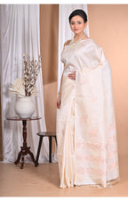 Morchari Pure Tussar Silk Handloom Saree-Cream