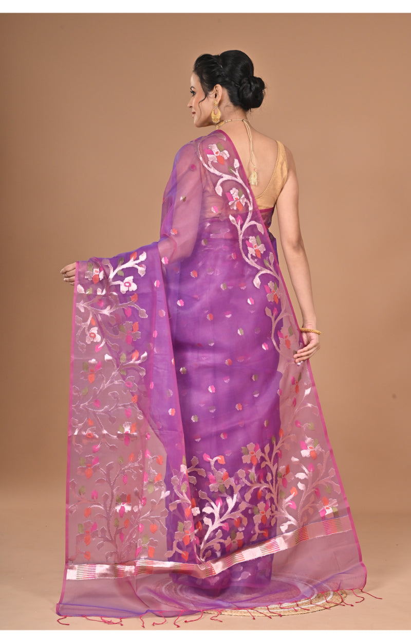 Morchari Semi Orzanga Jamdani Silk Saree-Purple