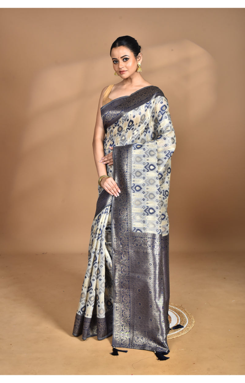Morchari Women Desgin Chanderi Silk Saree-Grey