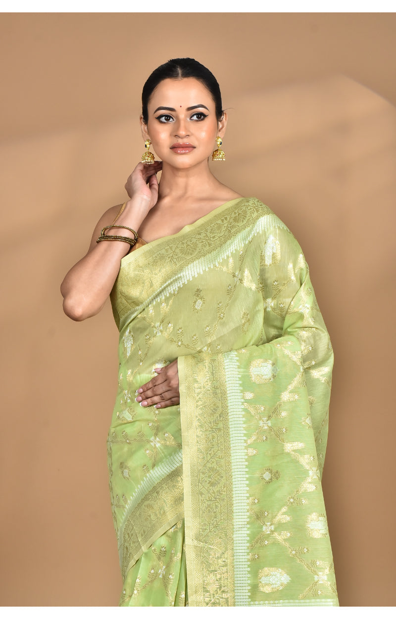 Morchari Banarasi Silk Chanderi Saree-Green
