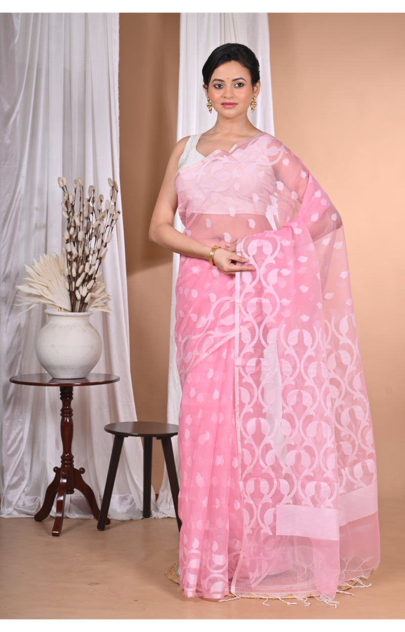 Morchari Heavy Jamdani Saree-Pink