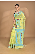 Morchari Pure Cotton Dhakai Jamdani Handloom Saree-Yellow
