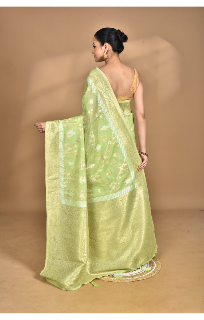 Morchari Banarasi Silk Chanderi Saree-Green