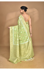 Morchari Banarasi Silk Chanderi Saree-Green