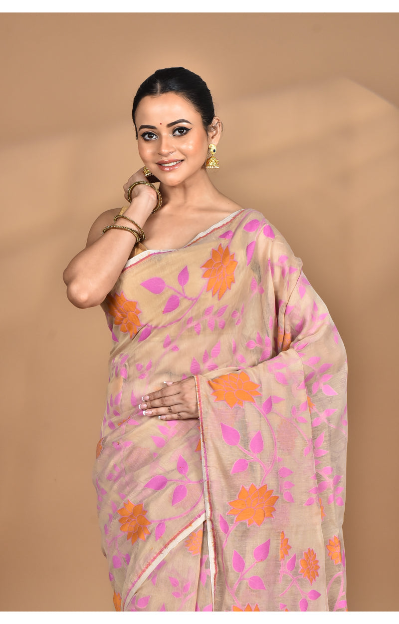 Morchari Pure Cotton Dhakai Jamdani Handloom Saree-Multi