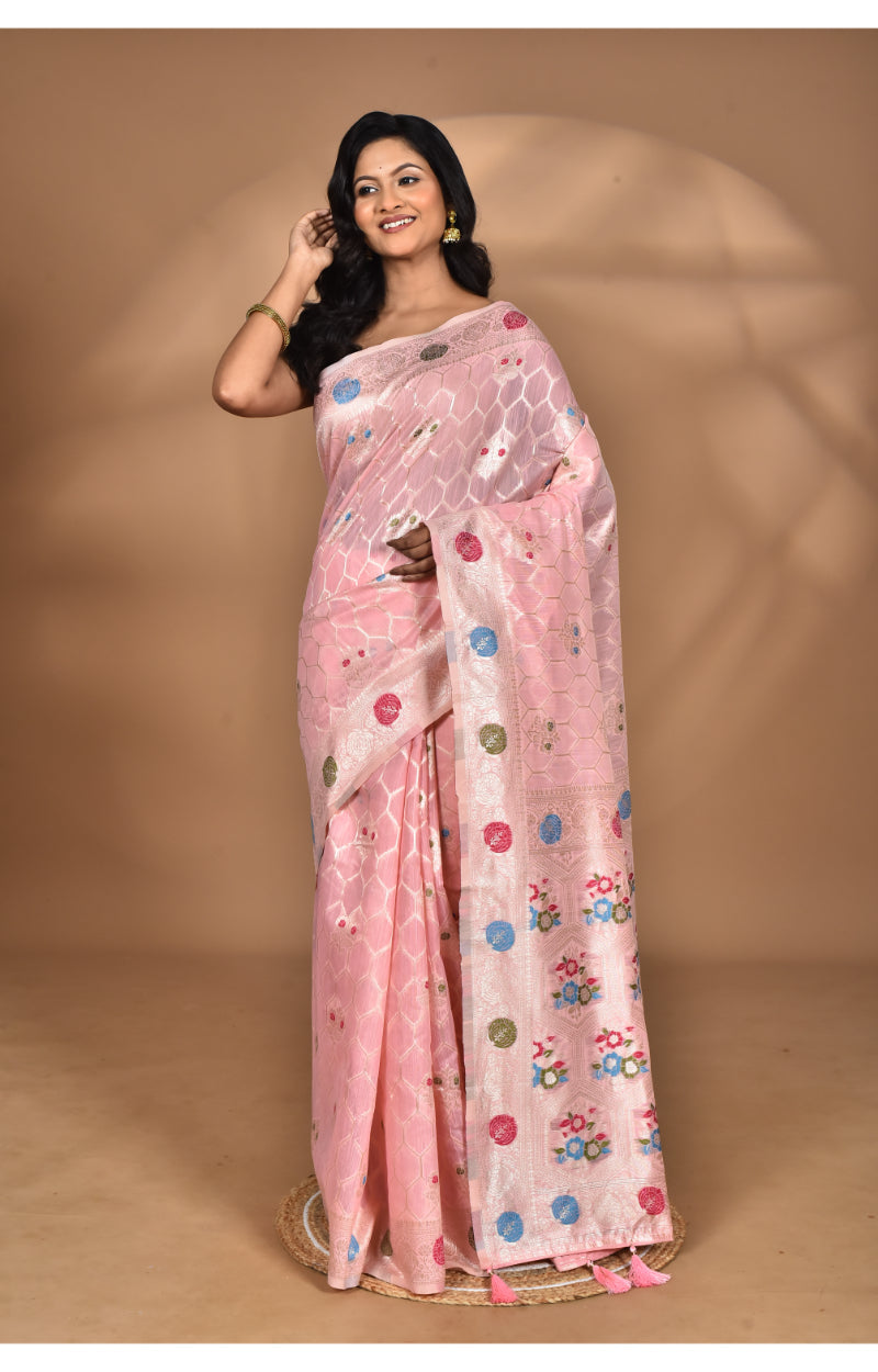 Morchari Women Desgin Chanderi Silk Saree-Pink